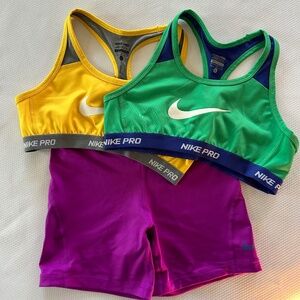 Nike Girls bundle of 2 sports bras and spandex in girls size large